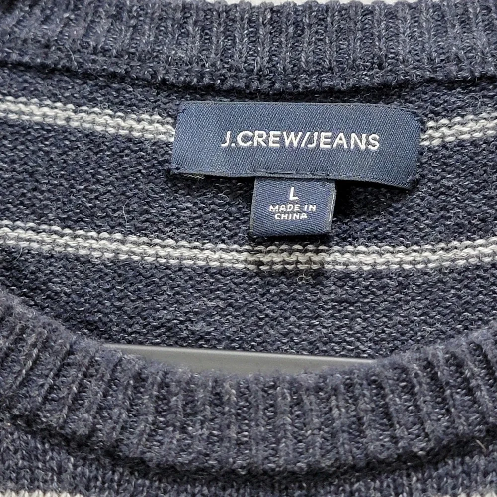 J. Crew Men's Large‎ Wool Blend Long Sleeve Striped Crewneck Blue Sweater Preppy